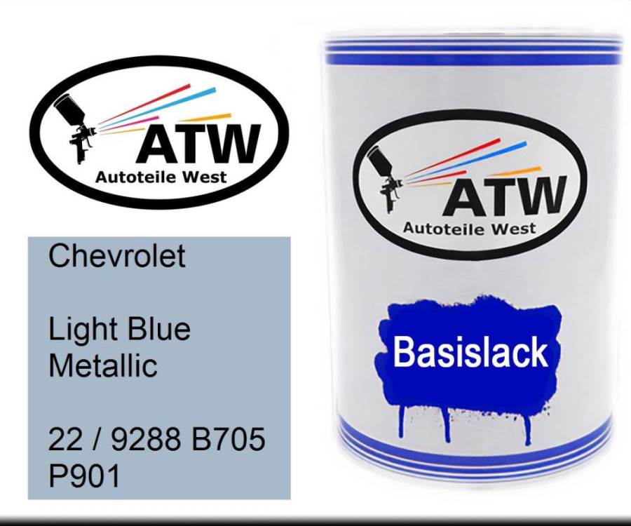 Chevrolet, Light Blue Metallic, 22 / 9288 B705 P901: 500ml Lackdose, von ATW Autoteile West.